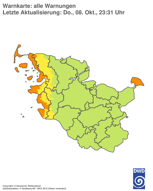Aktuelle Warnkarte: Schleswig-Holstein / Hamburg